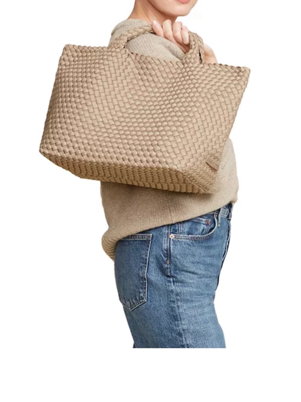 Naghedi Beige Woven Tote Bag